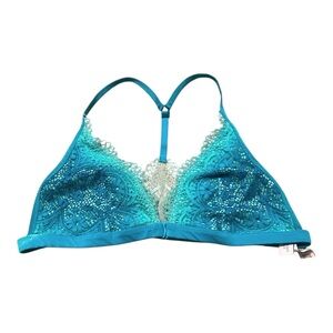 Victoria's Secret Ombré Blue Teal Lace Front-Close Racerback Bralette Large Boho